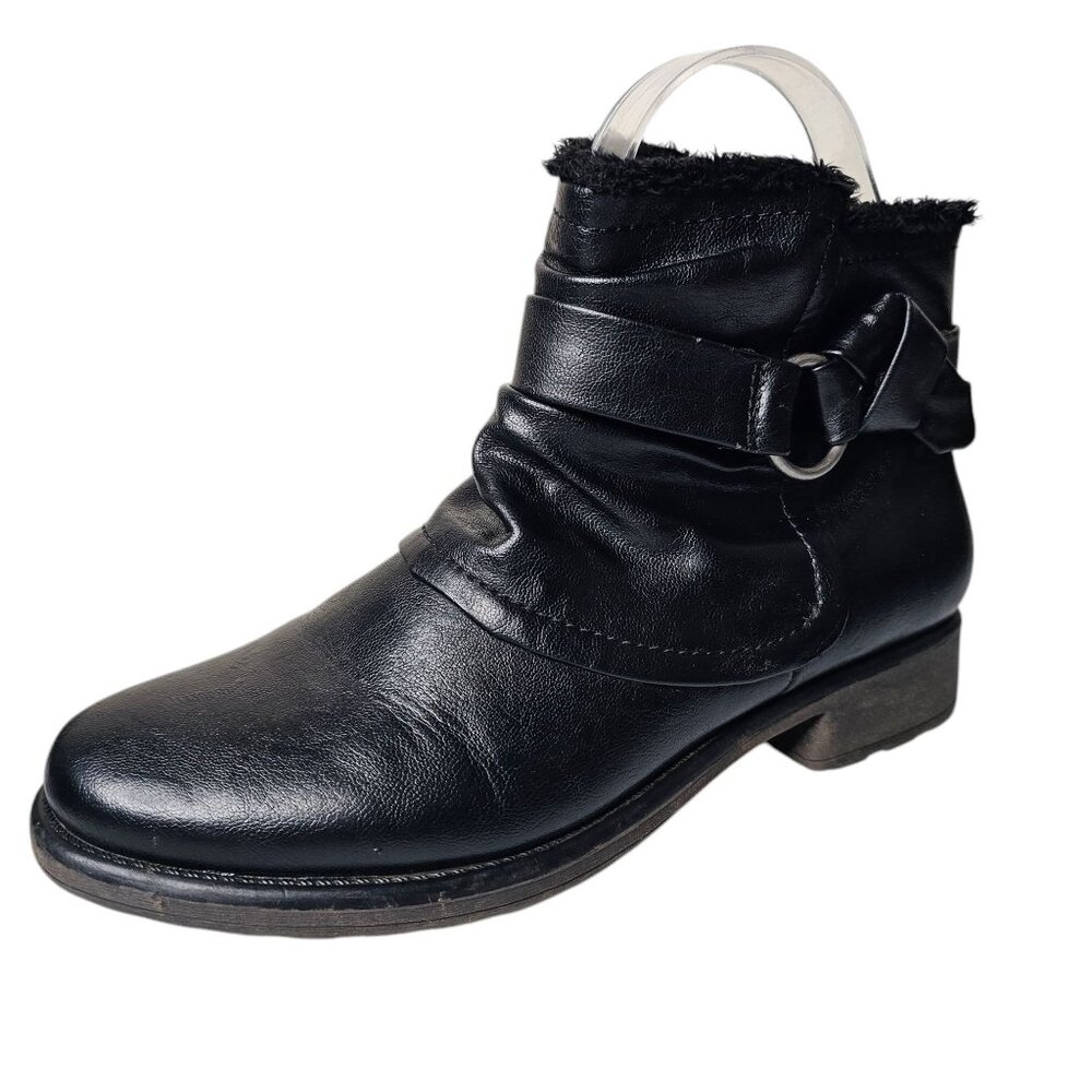 ❤️Baretraps 9.5 Boots Black Leather Moto Ankle Faux Fur Biker Grunge Punk Goth